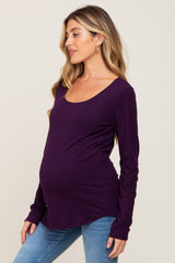 Plum Ribbed Basic Long Sleeve Maternity Top