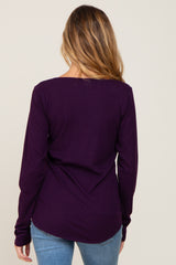 Plum Ribbed Basic Long Sleeve Maternity Top