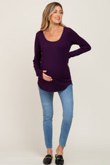 Plum Ribbed Basic Long Sleeve Maternity Top