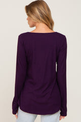 Plum Ribbed Basic Long Sleeve Top