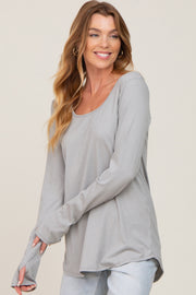 Heather Grey Ribbed Basic Long Sleeve Top