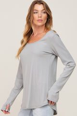 Heather Grey Ribbed Basic Long Sleeve Top