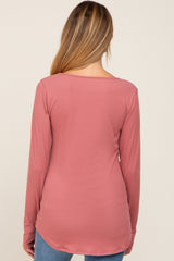 Mauve Ribbed Basic Long Sleeve Maternity Top