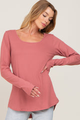 Mauve Ribbed Basic Long Sleeve Top