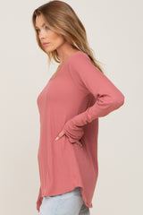 Mauve Ribbed Basic Long Sleeve Top