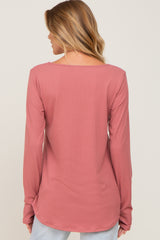 Mauve Ribbed Basic Long Sleeve Top