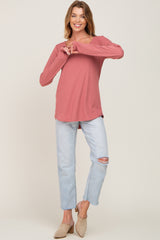 Mauve Ribbed Basic Long Sleeve Top