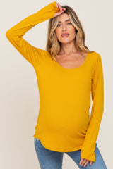 Yellow Ribbed Basic Long Sleeve Maternity Top