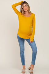 Yellow Ribbed Basic Long Sleeve Maternity Top