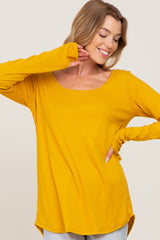 Yellow Ribbed Basic Long Sleeve Top