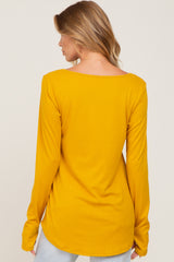 Yellow Ribbed Basic Long Sleeve Top