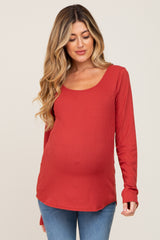 Rust Ribbed Basic Long Sleeve Maternity Top