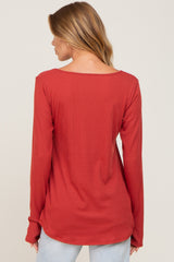 Rust Ribbed Basic Long Sleeve Top