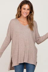 Taupe Ribbed Oversized Hi-Low Maternity Long Sleeve Top