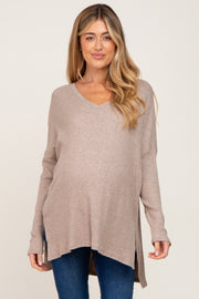 Taupe Ribbed Oversized Hi-Low Maternity Long Sleeve Top