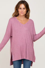 Mauve Ribbed Oversized Hi-Low Long Sleeve Top