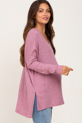 Mauve Ribbed Oversized Hi-Low Maternity Long Sleeve Top