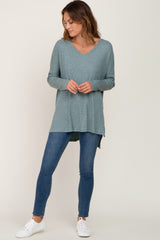 Mint Green Ribbed Oversized Hi-Low Maternity Long Sleeve Top