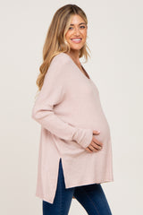 Light Pink Ribbed Oversized Hi-Low Maternity Long Sleeve Top