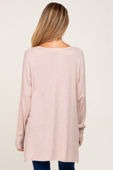 Light Pink Ribbed Oversized Hi-Low Maternity Long Sleeve Top