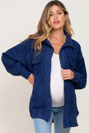 Navy Blue Corduroy Maternity Shirt Jacket