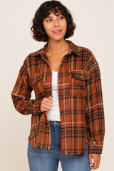 Rust Plaid Front Pocket Maternity Shirt Jacket