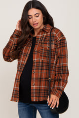 Rust Plaid Front Pocket Maternity Shirt Jacket