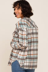 Ivory Plaid Front Pocket Shirt Jacket