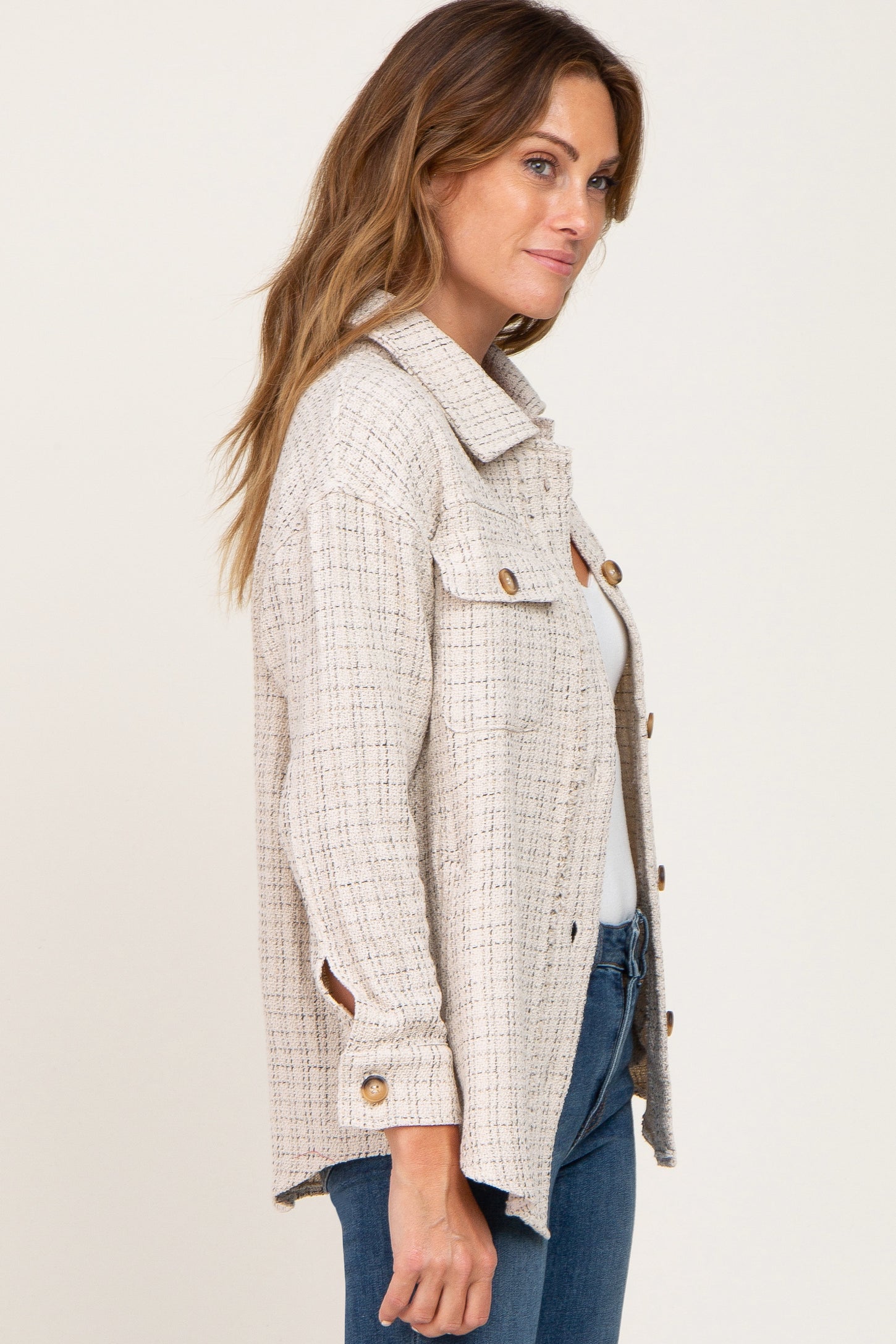 Beige Tweed Front Pocket Shacket – PinkBlush