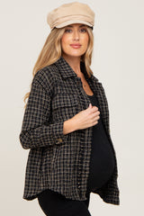 Black Tweed Front Pocket Maternity Shacket