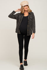 Black Tweed Front Pocket Maternity Shacket