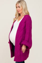 Magenta Cable Knit Front Pocket Maternity Cardigan