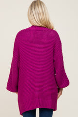 Magenta Cable Knit Front Pocket Maternity Cardigan