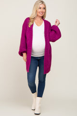 Magenta Cable Knit Front Pocket Maternity Cardigan