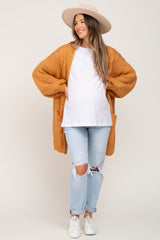 Camel Cable Knit Front Pocket Maternity Cardigan