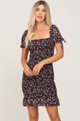 Black Floral Smocked Maternity Mini Dress