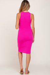 Hot Pink Ribbed Fitted Maternity Tank Dress