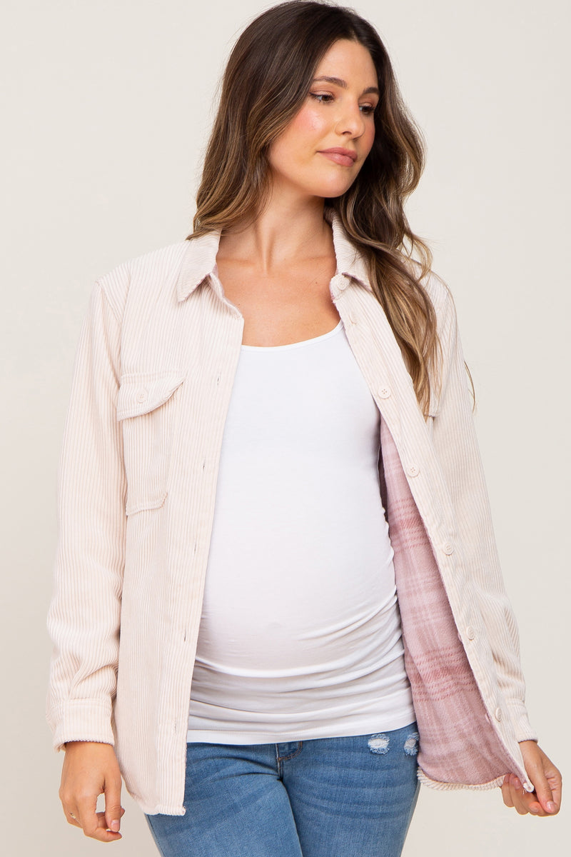 Cream Reversible Maternity Shirt Jacket– PinkBlush
