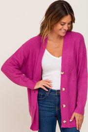 Magenta Brushed Button Front Cardigan