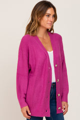 Magenta Brushed Button Front Cardigan