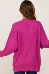 Magenta Brushed Button Front Cardigan