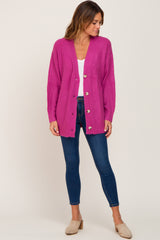 Magenta Brushed Button Front Cardigan