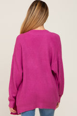 Magenta Brushed Button Front Maternity Cardigan