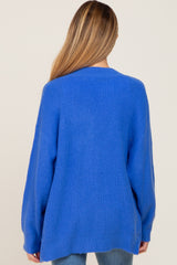 Royal Blue Brushed Button Front Maternity Cardigan