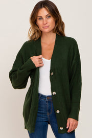 Forest Green Brushed Button Front Cardigan