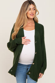 Forest Green Brushed Button Front Maternity Cardigan