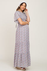 Lavender Floral Smocked Tiered Maternity Maxi Dress