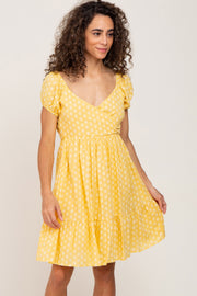 Yellow Floral Wrap Puff Sleeve Dress