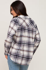 Black Plaid Button Up Maternity Flannel Top