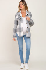 Grey Plaid Knit Maternity Shirt Jacket